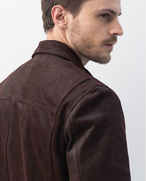 Chaqueta de Hombre en Cuero, Silueta Clásica con Acabado Repelente al Agua