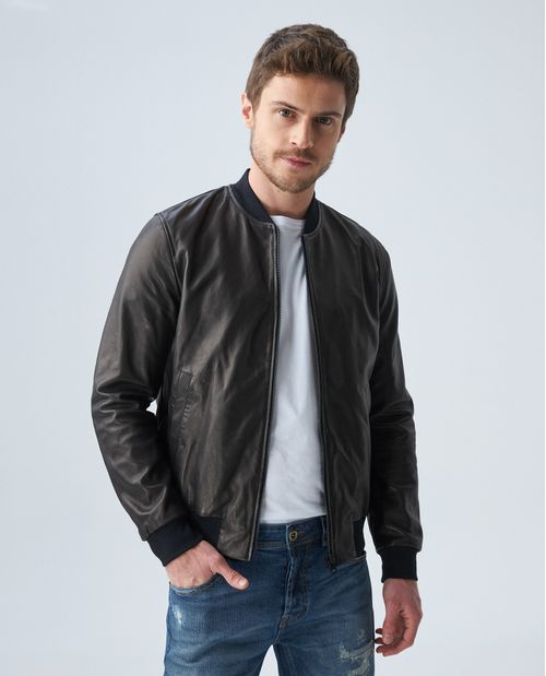 Chaqueta de Hombre en Cuero, Tipo Teddy