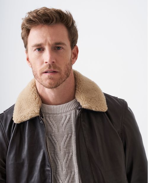 Chaqueta de Hombre en Cuero, tipo Aviador - Cuello Removible