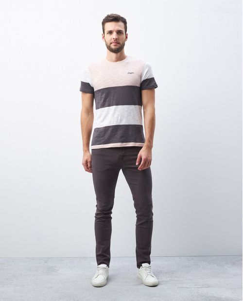 Camiseta de Hombre, Slim Fit Cuello Redondo - Bloques de Color