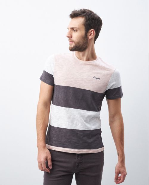 Camiseta de Hombre, Slim Fit Cuello Redondo - Bloques de Color