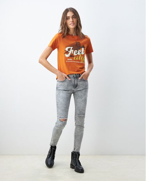 Camiseta Gráfica de Mujer, Manga Corta Cuello Redondo - Gráfico Técnica Textil