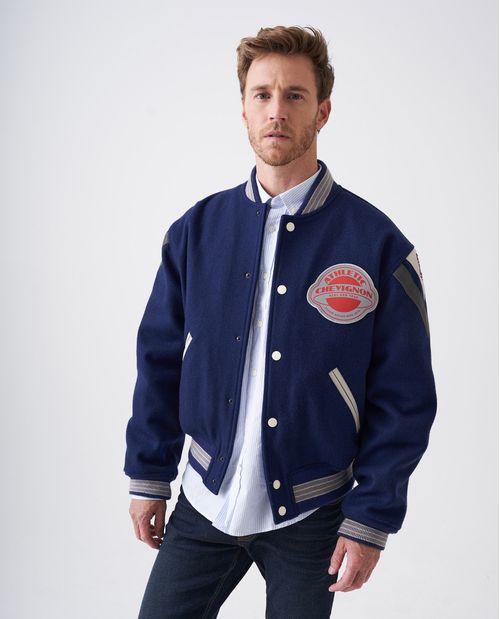 Chaqueta de Hombre en Paño, tipo Bomber - Vintage Apliques + Contraste