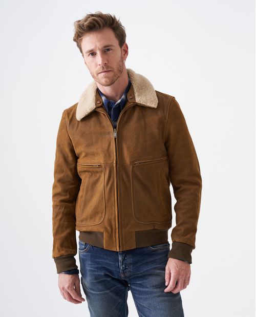 Chaqueta de Hombre en Cuero, tipo Aviador - Cuello Removible