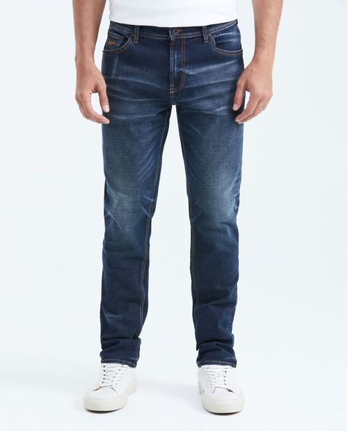 Jean Straight Fit Fit Medio Bota Slim Azul Oscuro para Hombre