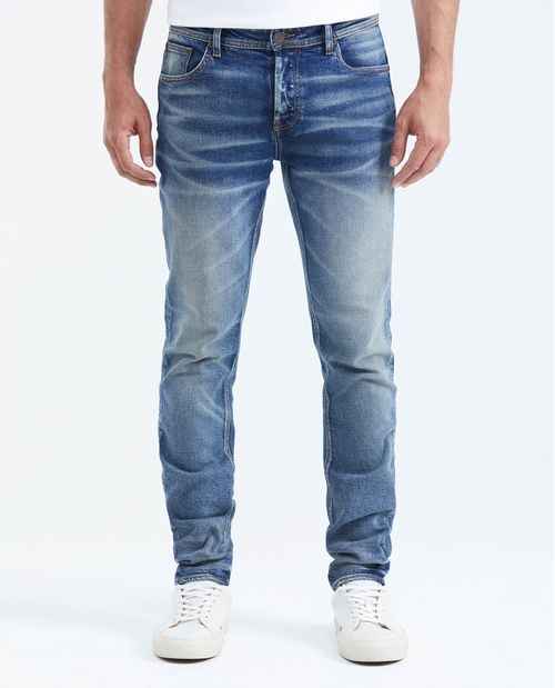 Jean Súper Slim Fit Fit Bajo Bota Súper Slim Azul Medio Lavado Vintage para Hombre