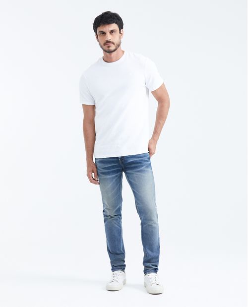 Jean Súper Slim Fit Fit Bajo Bota Súper Slim Azul Medio Lavado Vintage para Hombre