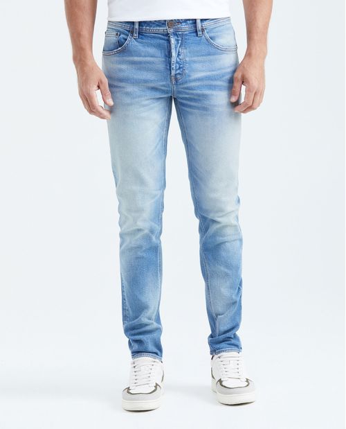 Jean Súper Slim Fit Fit Bajo Bota Súper Slim Azul Claro Lavado Vintage para Hombre