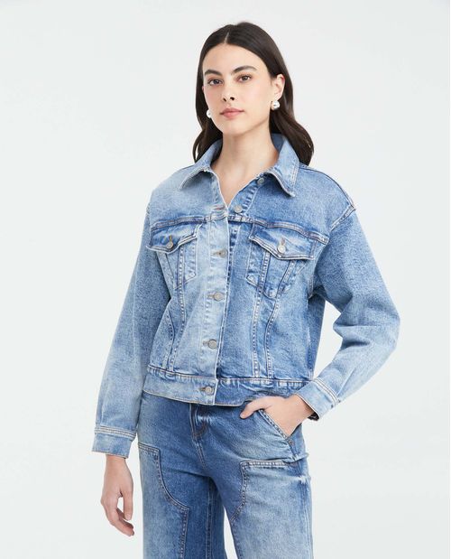 Chaqueta en Denim Azul Medio Straight Fit para Mujer
