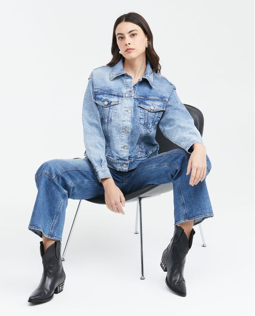 Chaqueta en Denim Azul Medio Straight Fit para Mujer