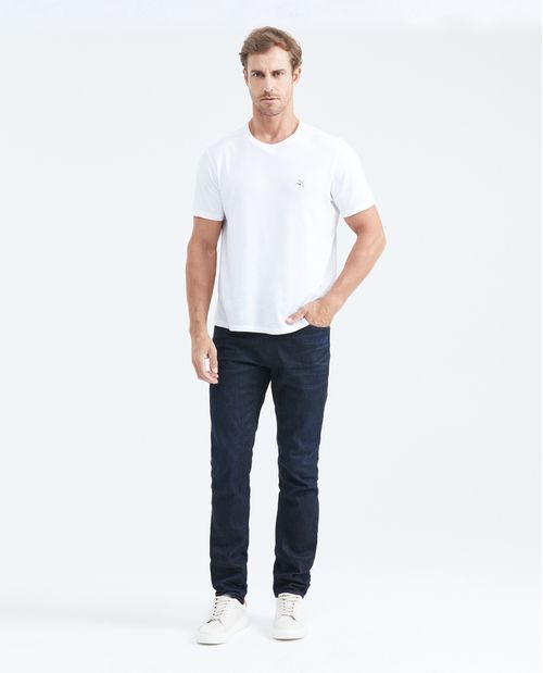 Jean Straight Fit Fit Medio Bota Slim Azul Ultra Oscuro con Resina para Hombre