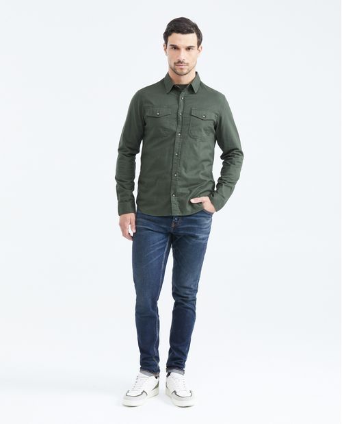 Camisa Slim Fit Manga Larga en Algodón para Hombre