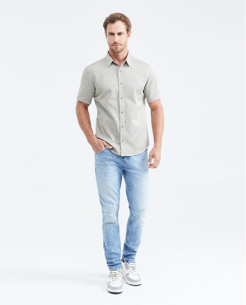 Camisa Slim Fit Manga Corta en Algodón para Hombre