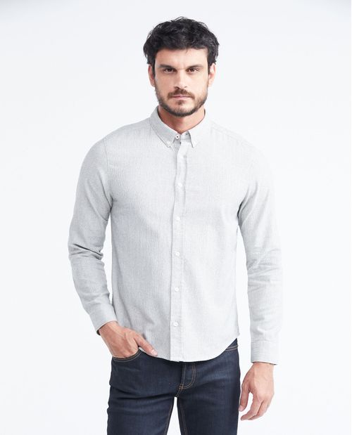 Camisa Classic Fit Manga Larga en Algodón con Efecto Jaspeado para Hombre