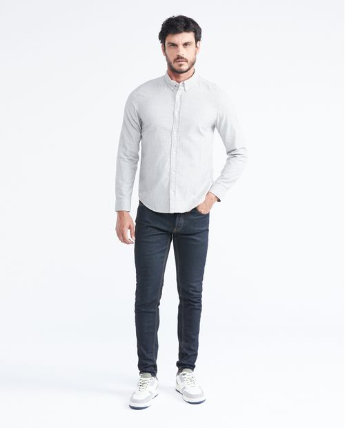 Camisa Classic Fit Manga Larga en Algodón con Efecto Jaspeado para Hombre