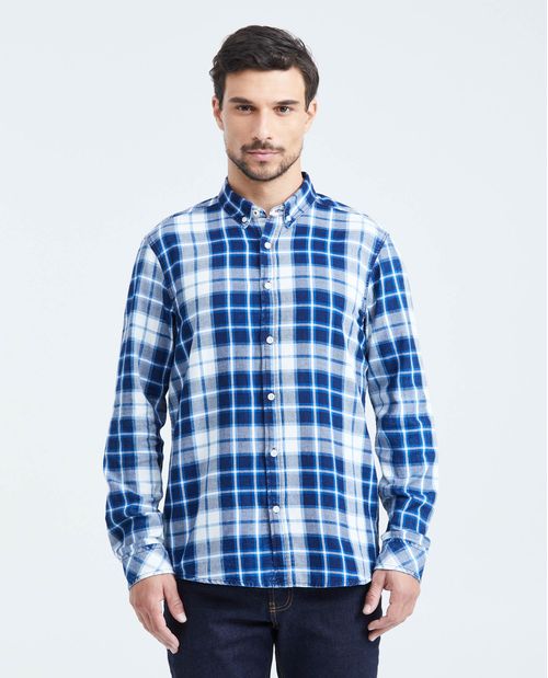 Camisa Classic Fit Manga Larga con Estampado de Cuadros para Hombre