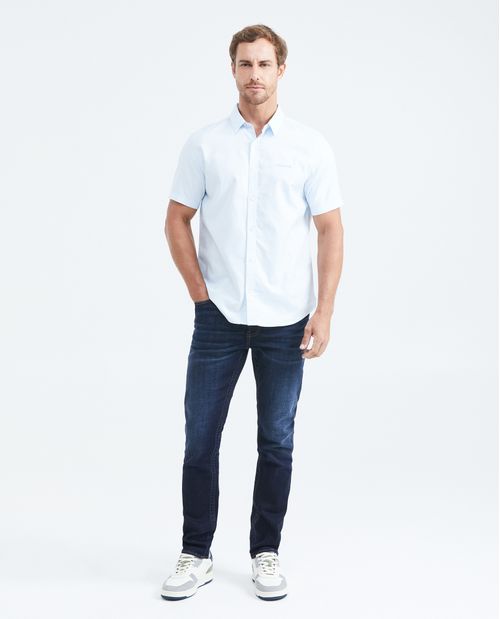 Camisa Classic Fit Manga Corta en Oxford de Algodón para Hombre