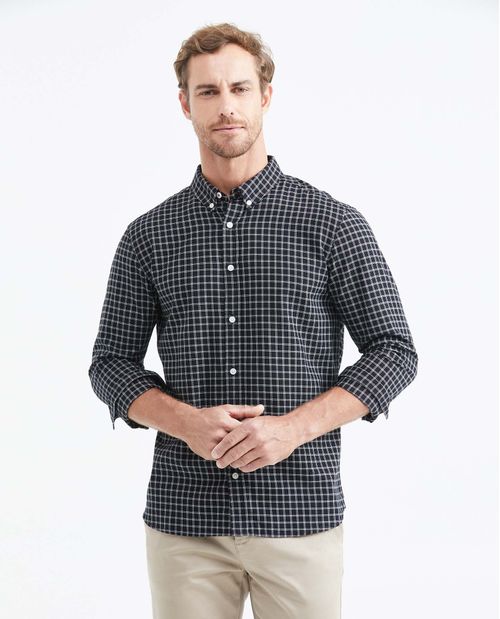 Camisa Slim Fit Manga Larga con Estampado de Cuadros para Hombre