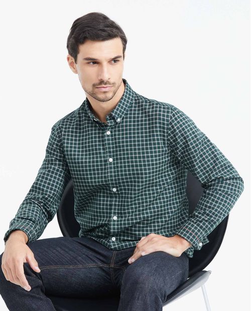Camisa Slim Fit Manga Larga con Estampado de Cuadros para Hombre