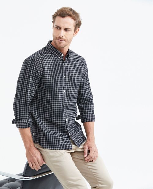 Camisa Slim Fit Manga Larga con Estampado de Cuadros para Hombre