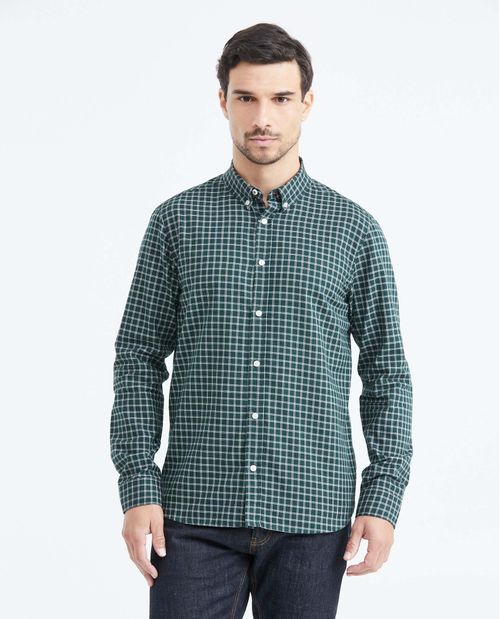 Camisa Slim Fit Manga Larga con Estampado de Cuadros para Hombre