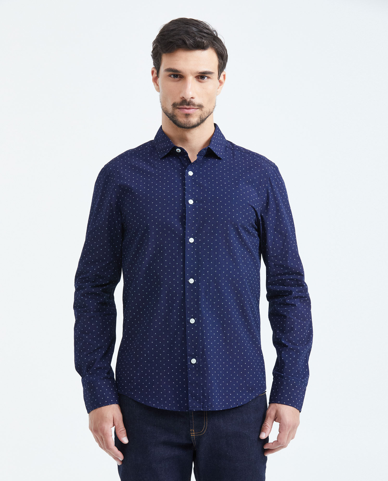 Ropa Casual Camisa Azul Lunares Hombre Hombre Camisa Camisa Para