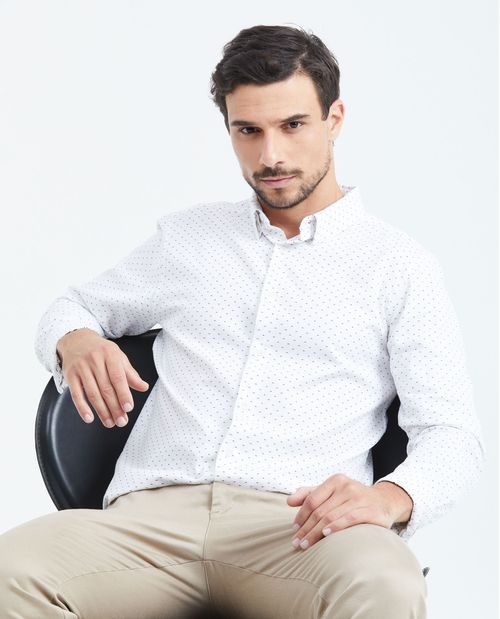Camisa Slim Fit Manga Larga Oxford Algodón Unicolor con Efecto para Hombre