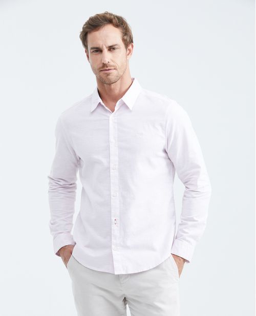 Camisa Slim Fit Manga Larga en Algodón y Lino para Hombre
