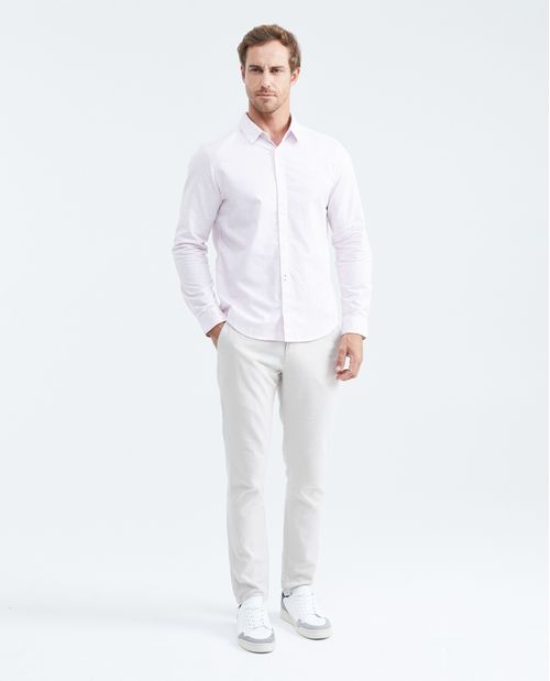 Camisa Slim Fit Manga Larga en Algodón y Lino para Hombre