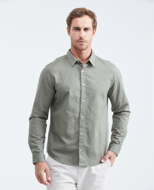 Camisa Slim Fit Manga Larga en Algodón y Lino para Hombre