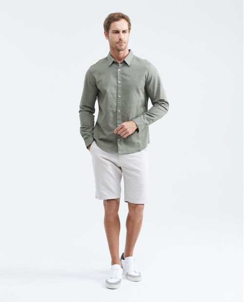 Camisa Slim Fit Manga Larga en Algodón y Lino para Hombre