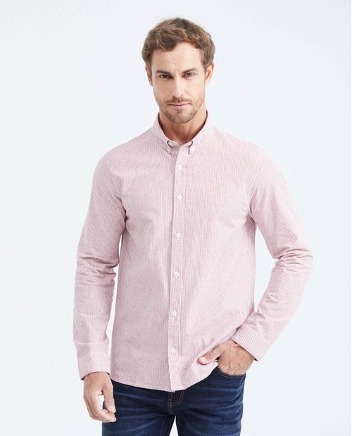 Camisa Slim Fit Manga Larga con Estampado de Rayas para Hombre