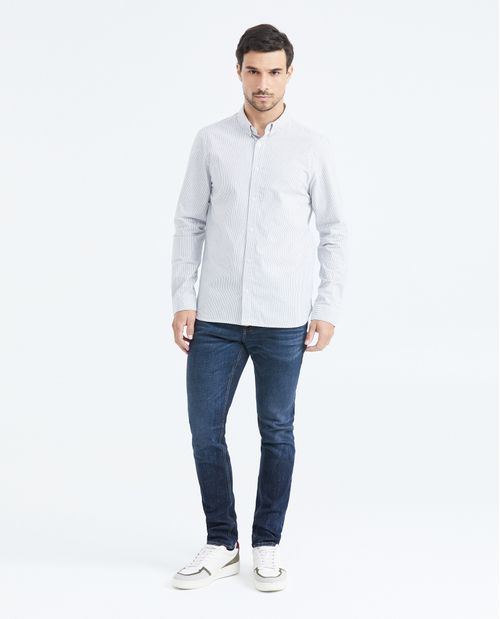 Camisa Slim Fit Manga Larga con Estampado de Rayas para Hombre