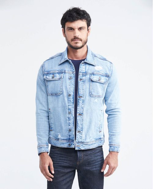 Chaqueta en Denim Azul Claro con rotos para Hombre