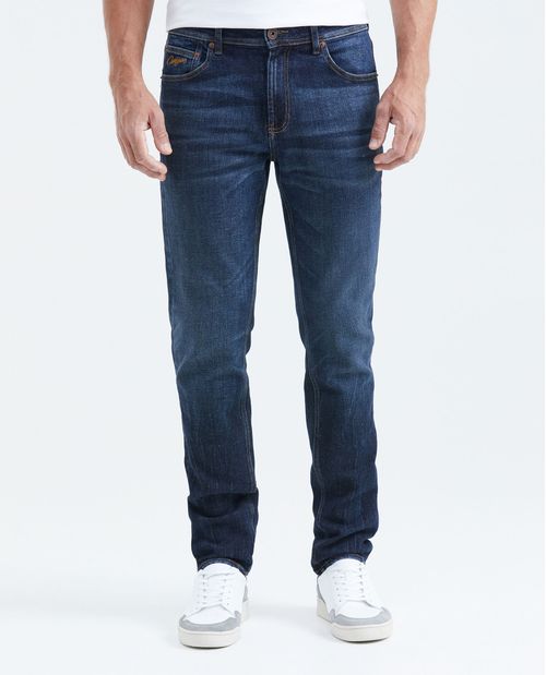 Jean Straight Fit Tiro Medio Bota Slim Azul Ultra Oscuro para Hombre