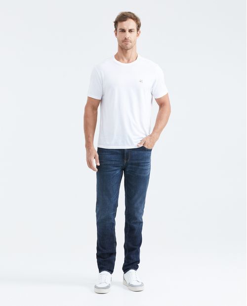 Jean Straight Fit Tiro Medio Bota Slim Azul Ultra Oscuro para Hombre
