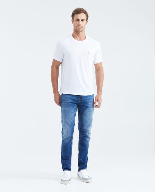 Jean Slim Fit Tiro Medio Bota Slim Azul Oscuro Lavado Vintage para Hombre