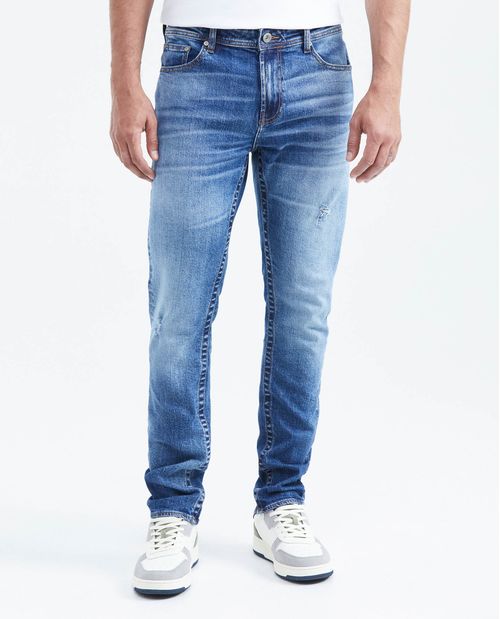 Jean Slim Fit Tiro Medio Bota Ajustada Azul Oscuro para Hombre