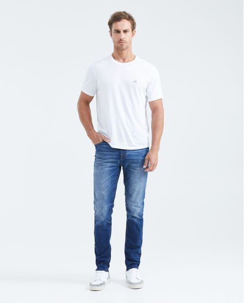 Jean Slim Fit Tiro Medio Bota Slim Azul Medio para Hombre