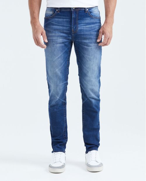 Jean Slim Fit Tiro Medio Bota Slim Azul Medio para Hombre