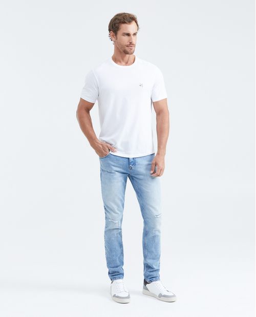 Jean Súper Slim Fit Tiro Bajo Bota Super Slim Azul Claro Lavado Vintage con Rotos para Hombre