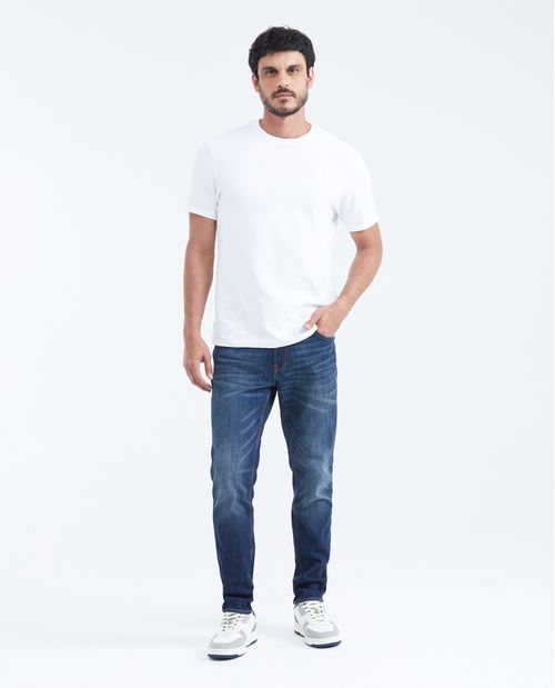 Jean Straight Fit Tiro Medio Bota Slim Azul Ultra Oscuro para Hombre