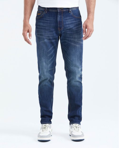 Jean Straight Fit Tiro Medio Bota Slim Azul Ultra Oscuro para Hombre