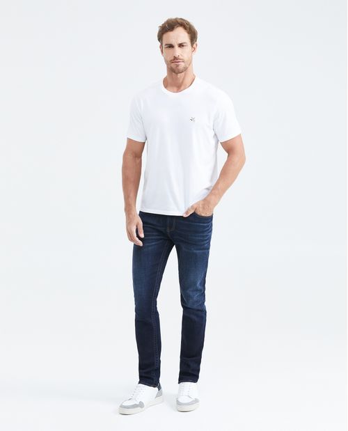 Jean Slim Fit Tiro Medio Bota Slim Azul Oscuro para Hombre