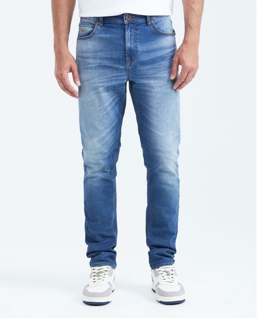 Jean Straight Fit Tiro Medio Bota Slim Azul Medio para Hombre