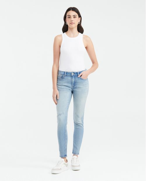 Jean High Rise Bota Slim Azul Claro con Rotos para Mujer