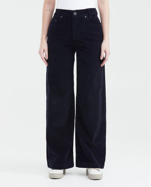 Jean Wide Leg High Rise Bota Relaxed Azul Oscuro Denim Corduroy para Mujer