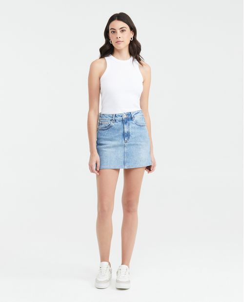 Falda Corta en Denim High Rise Azul Medio para Mujer