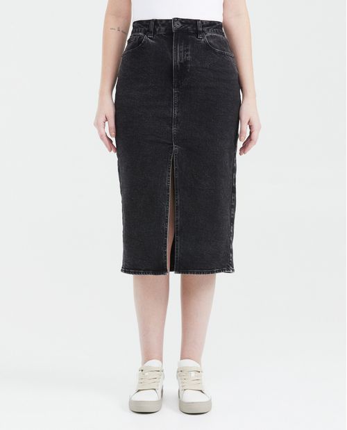 Falda en Denim Tipo Lápiz High Rise Gris Oscuro para Mujer