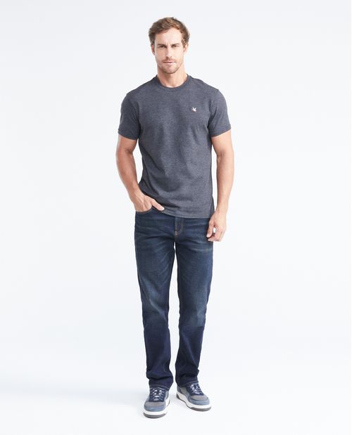 Camiseta Slim Fit Cuello Redondo en Algodón más Grueso Efecto Jaspe para Hombre
